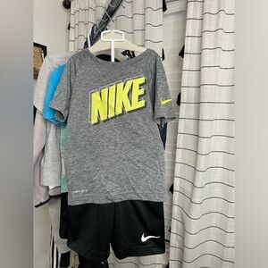 Used- Dark Grey and highlighter yellowish/green: Nike short and short sleeve set